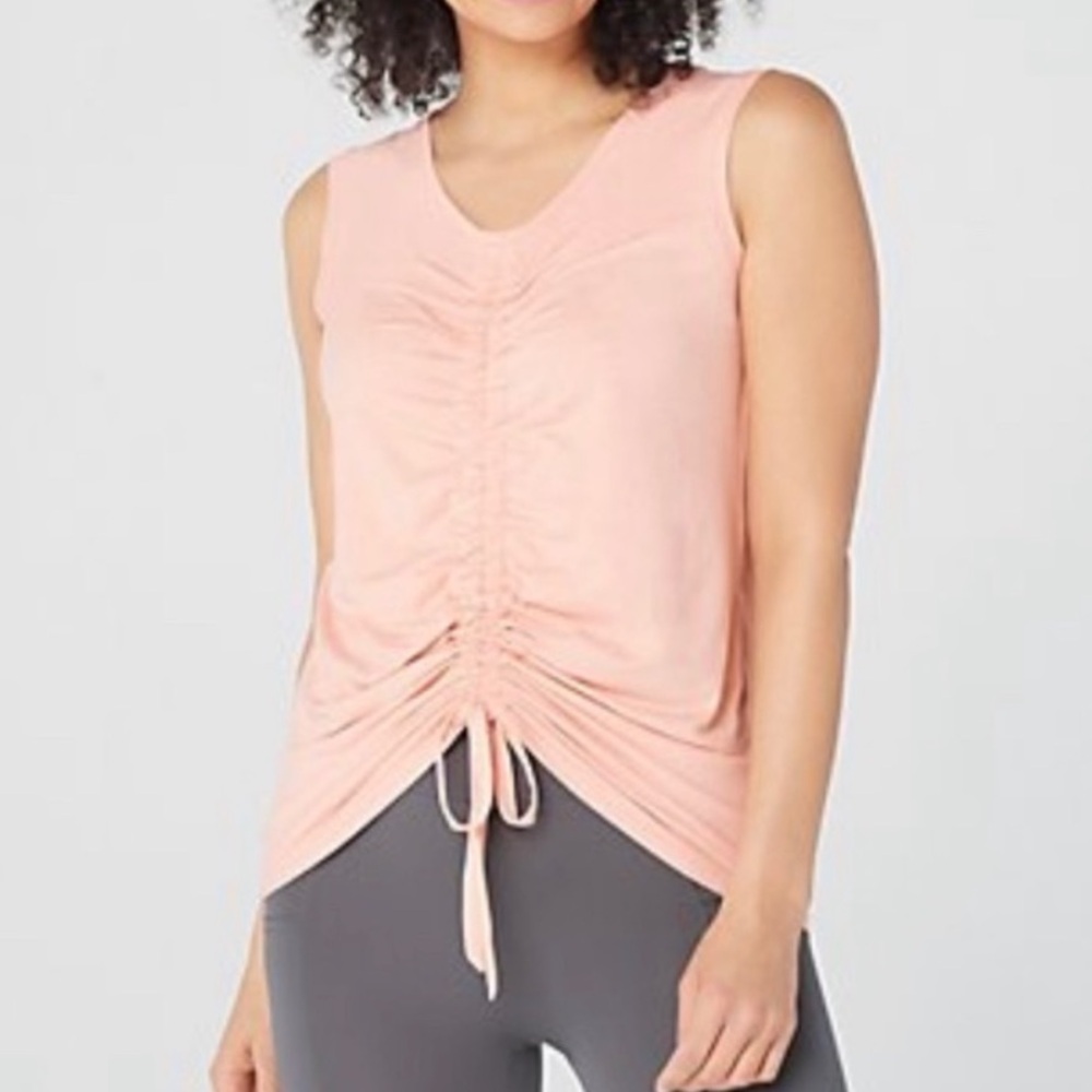 Zuda Z-Cool Ruched Cinch Drawstring Tank Top Sleeveless V Neck Pink Orange M